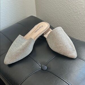 Zara Silver Slip-On Mules